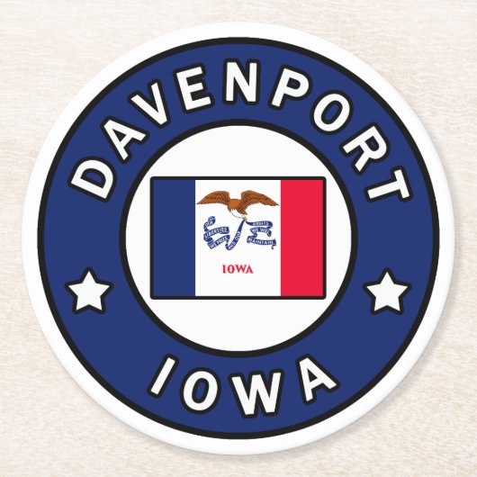 Davenport Iowa Runder Pappuntersetzer (Vorderseite)