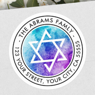 David Blue Aquarell Rücksendeadresse Runder Aufkleber