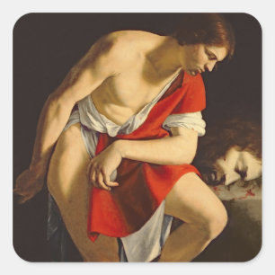 David, der den Kopf von Goliath erwägt Quadratischer Aufkleber