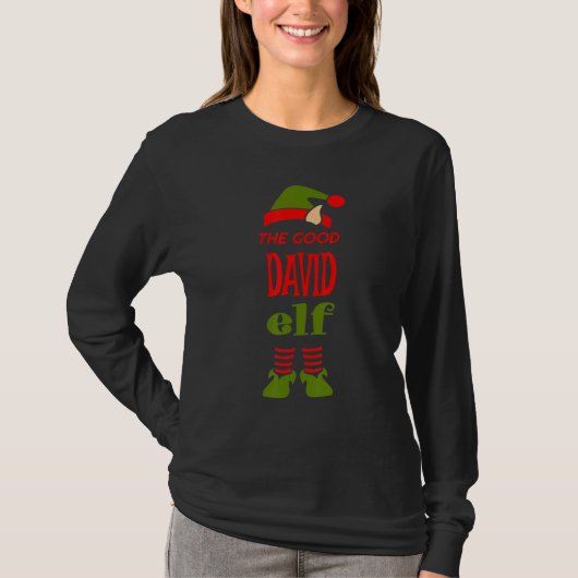 DAVID Elf Good Christmas Matching Pajama Party T-Shirt (Vorderseite)