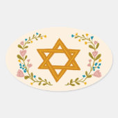 David Hand gezeichnet floraler jüdischer Zoll Ovaler Aufkleber (Vorderseite)