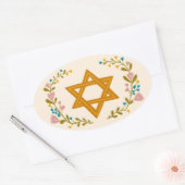 David Hand gezeichnet floraler jüdischer Zoll Ovaler Aufkleber (Umschlag)