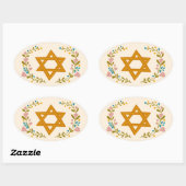 David Hand gezeichnet floraler jüdischer Zoll Ovaler Aufkleber (Blatt)