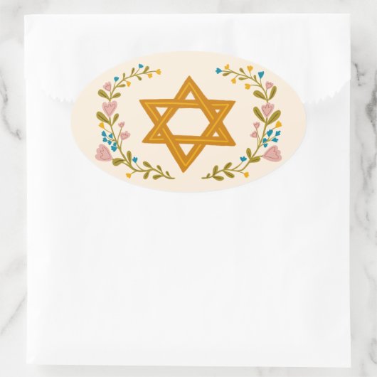 David Hand gezeichnet floraler jüdischer Zoll Ovaler Aufkleber (Tasche)