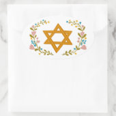 David Hand gezeichnet floraler jüdischer Zoll Ovaler Aufkleber (Tasche)