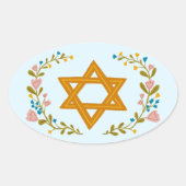 David Hand gezeichnet floraler jüdischer Zoll Ovaler Aufkleber (Vorderseite)