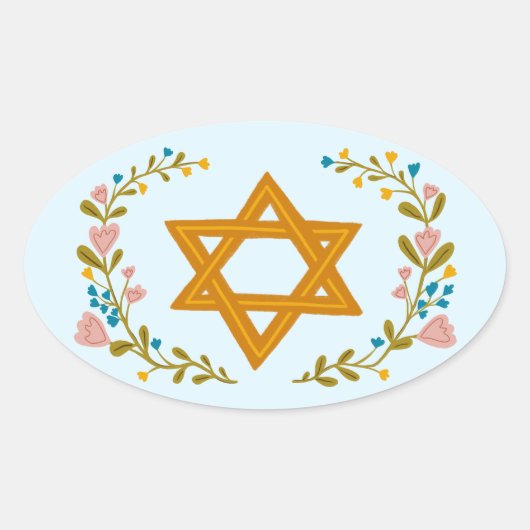 David Hand gezeichnet floraler jüdischer Zoll Ovaler Aufkleber (Vorderseite)