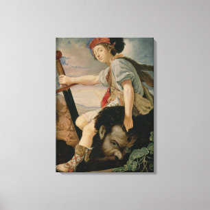 David mit dem Kopf von Goliath Leinwanddruck