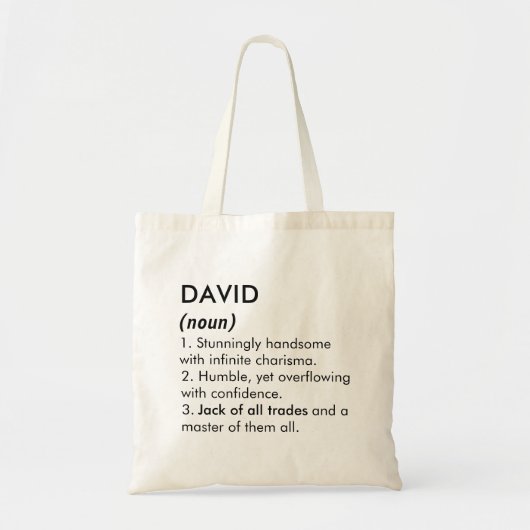 David Name, Bearbeitbarer Name, Benutzerdefinierte Tragetasche (Vorne)