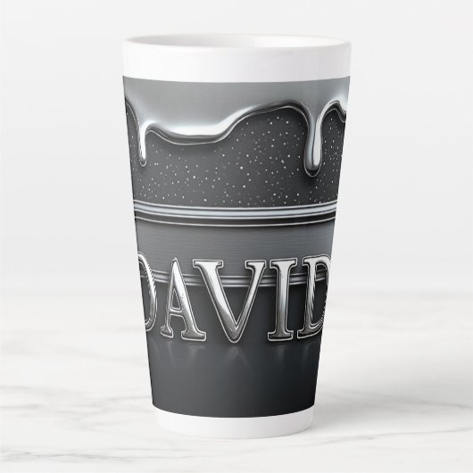David Name In Flüssigmetall Chrom Milchtasse (Vorderseite)