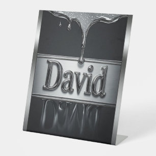 David Name In Flüssigmetall Chrom Sockelschild