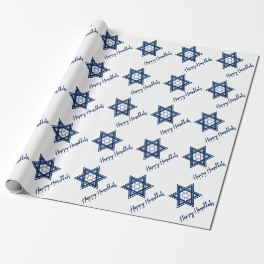 David Pattern | Blue Modern Happy Hanukkah Geschenkpapier (Ungerollt)