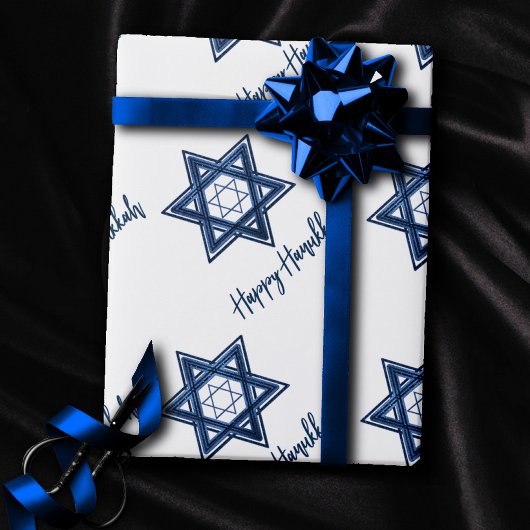 David Pattern | Blue Modern Happy Hanukkah Geschenkpapier