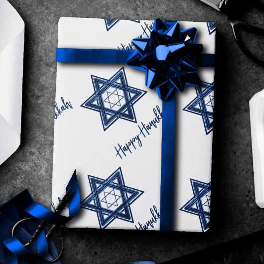 David Pattern | Blue Modern Happy Hanukkah Geschenkpapier