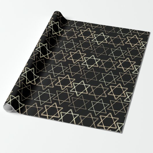 David Pattern | Modernes Gold in Schwarz Geschenkpapier (Ungerollt)