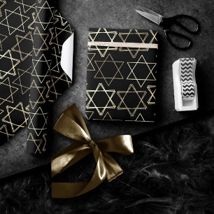 David Pattern Modernes Gold in Schwarz Geschenkpapier