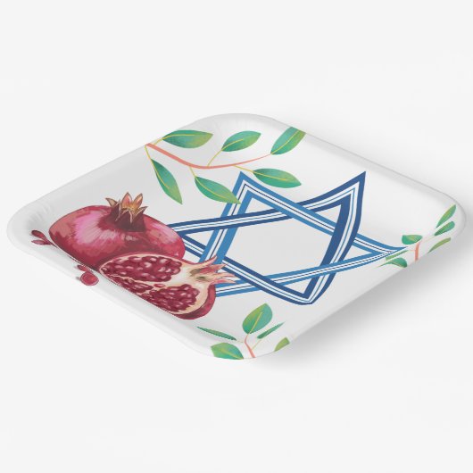 David Pomegranate Verlasse jüdisch Pappteller (Gewinkelt)
