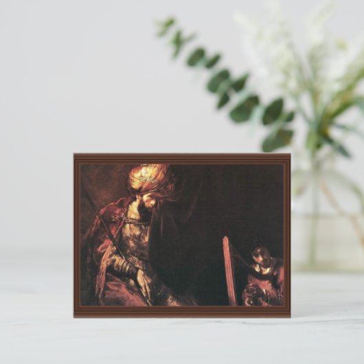 David spielt die Harfe vor Saul. Postkarte (Stehend Vorderseite)
