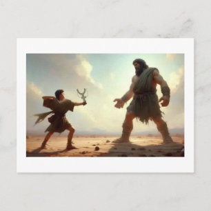 David tritt Goliath entgegen, Postkarte