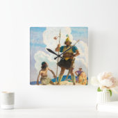 David und Goliath, 1940 von Newell Convers Wyeth Quadratische Wanduhr (Zuhause)