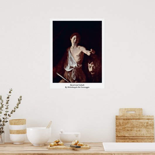David und Goliath von Michelangelo Da Caravaggio Poster (Küche)