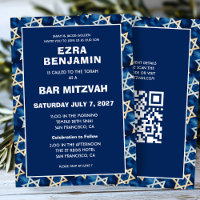 David Watercolor Custom QR Bar Bat Mitzvah Star