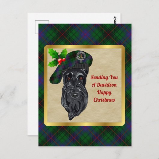 Davidson Clan Abzeichen & Tartan Christmas Postcar Postkarte (Vorne/Hinten)
