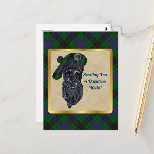 Davidson Clan Abzeichen & Tartan Postcard Postkarte (Vorderseite/Rückseite Beispiel)