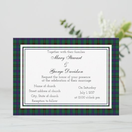 Davidson Scottish Wedding Einladung (Stehend Vorderseite)