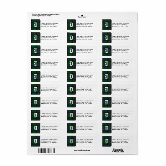 Davidson Tartan Kariert Monogram Address Labels (Vorne)