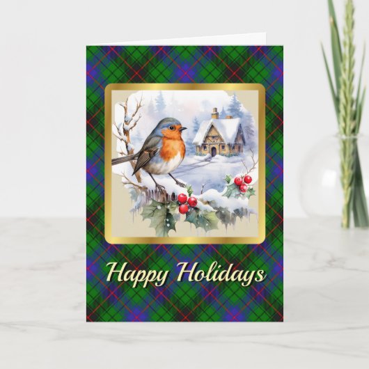 Davidson Tartan mit Robin Personalized Weihnachten Karte (Vorderseite)