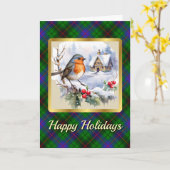 Davidson Tartan mit Robin Personalized Weihnachten Karte (Gelbe Blume)
