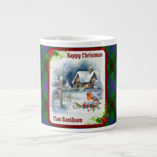 Davidson Tartan & Robin Weihnachten Jumbo-Tasse (Vorderseite)