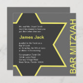 Davidsstern Bar Mitzvah grau u. gelb Einladung (Vorne/Hinten)