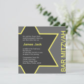 Davidsstern Bar Mitzvah grau u. gelb Einladung (Stehend Vorderseite)