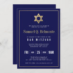 Davidsstern Bar Mitzvah Marine laden w-Adresse ein Einladung<br><div class="desc">Eine DunkelheitsmarinefarbBar mitzvah Einladung,  die eine Imitatgoldgrenze kennzeichnet (nicht Goldfolie) und Davidsstern In Richtung zur Spitze. mit Adresse</div>