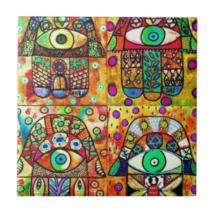 Davidsstern Hamsa Vintages Tapastry Fliese