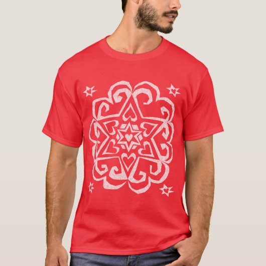 Davidsstern Herz-Mandala-Weiß-Tinte T-Shirt (Vorderseite)