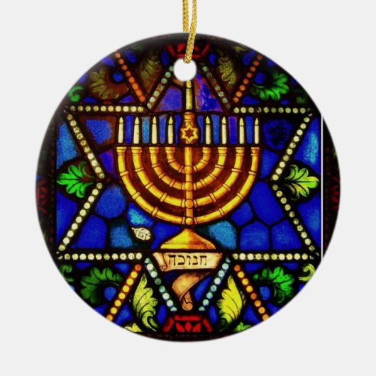DAVIDSSTERN UND MENORAH KERAMIK ORNAMENT (Vorne)