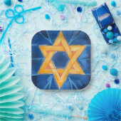 Davidstern Chanukka Blau Aquarell Pappteller (Party)
