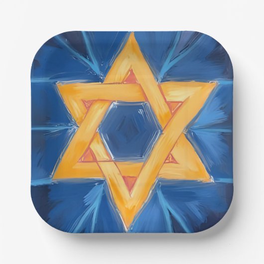 Davidstern Chanukka Blau Aquarell Pappteller (Vorderseite)