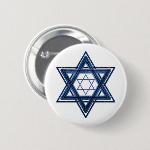 Davidstern Classic Blue Modern Happy Hanukkah Button
