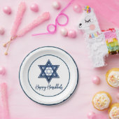 Davidstern | Classic Blue Modern Happy Hanukkah Pappteller (Party)