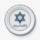 Davidstern | Classic Blue Modern Happy Hanukkah Pappteller (Vorderseite)