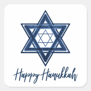Davidstern   Classic Blue Modern Happy Hanukkah Quadratischer Aufkleber