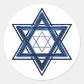 Davidstern | Classic Blue Modern Happy Hanukkah Runder Aufkleber (Vorderseite)