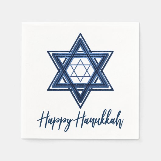 Davidstern | Classic Blue Modern Happy Hanukkah Serviette (Vorderseite)