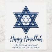 Davidstern | Classic Blue Modern Happy Hanukkah Weinetikett (Einzelnes Label)