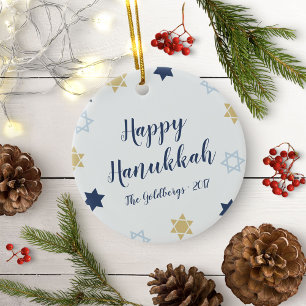 Davidstern   Cute Chanukka Blau und Gold Keramikornament