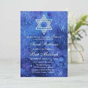 Davidstern Eleganter Einfacher Blauer Bat Mitzvah Einladung